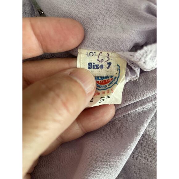 Vtg 70s Victorian Dress Size 7 Union Tag Lace Ruffle Feminine Romantic Pastel - Picture 8 of 14